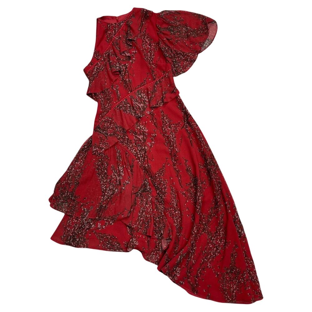 Keepsake The Label Red One Shoulder Dress Small Wisteria Floral Midi Party
